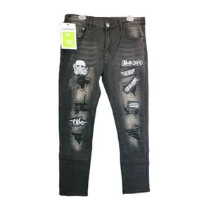 Graffiti Skull D'ANDIJIESHEN DD2 Sz 34 High Rise Stretch Black Denim Women